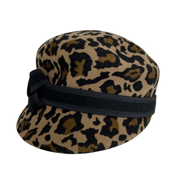VTG Wool Leopard Print Cloche Helmet Cap Hat | Women's One Size - Picture 2 of 5